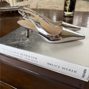 Sam Edelman Silver Pointed-Toe Slingback Kitten Heels